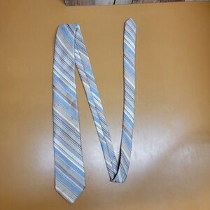 Broadstreets Tie Blue Brown Cream Stripe 100% Polyester Men's Necktie